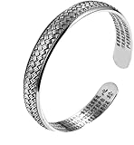 Armbänder, Silberarmbänder, Silberarmreifen, Kettenarmbänder, Armbänder Sterling-Silber-Armband, Armreif aus 925er Sterling-Silber, Vintage-Stil, breit, geflochten, Herz-Sutra-Manschettenarmreif, vers