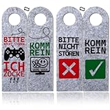 XIAONIU Bitte Nicht stören, ich zocke oder komm rein, 2Stück Türanhänger aus Filz, Zocker Geschenk, Gamer Zimmer Deko, Gamer Geschenk, Teenager Jungen Geschenk, Coole Sachen für Jungs (grau)