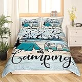 Bettwäsche Happy Camping, 140 x 200 cm, Camping, Car, Bettwäsche, rustikales Bauernhaus, Campingzubehör, Bettwäsche, Dekoration, Thema Camping, Auto, Bettwäsche aus Holz, Vintage, bunt