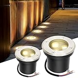 Fiqops 2er Set Bodenstrahler außen mit LED 3W Warmweiß Lich IP65,Bodeneinbaustrahler aussen Schwarz matt rund,Bodenleuchten befahrbar 230V,Bodeneinbauleuchten für Boden Garten Pool Pflanzen