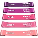 Gritin Fitnessbänder [5er Set] Widerstandsbänder mit 5 Stufen, 100% Latex Fitnessband Resistance Terra Bands mit Deutscher Übungsanleitung & Tragebeutel, Gymnastikband für Muskelaufbau, Yoga, Pilates