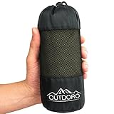 Outdoro Hüttenschlafsack, Ultra-Leichter Reise-Schlafsack - nur 350 g aus Reiner Baumwolle mit Kissen-Fach - dünn & klein - Inlett, Travel-Sheet