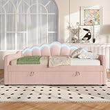 Doyisy Tagesbett, Schlafsofa, Hydraulisch Bett, Mit Stauraum, Einzelbett (Ohne Matratze), Samt, Farbwechselbarer LED-Streifen, 90x200cm, Rosa