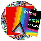 Prime Vinyl Vinylfolie Plotter- 42 Stück Plotterfolie (30.5cm x 30.5 cm), Plotterfolie Vinyl Selbstklebend für Schneidemaschine, Silhouette und Cameo Cutter