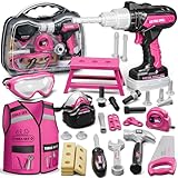 KidBloom Werkzeugkoffer Kinder Geschenk Mädchen 3 Jahre, Kinderspielzeug ab 3 Jahre mit Bohrmaschine und Bauarbeiter Kostüm Kinder, Spielzeug ab 3 4 5 Jahre Mädchen