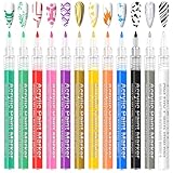 12 Farben Nagellack Stift Set, Nagelkunststift, DIY Linie Nagelkunst Graffiti, Nagelspitze Nail Art Beauty Schmücken, Maniküre Werkzeuge