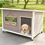 zooprinz Exklusive Hundehütte Jacky – aus wetterfestem & massivem Holz mit Metallrahmen, Dach zum Öffnen, Lamellentür & Kunststofffüßen – Hundehütte für Indoor und Outdoor (Hellgrau, M)