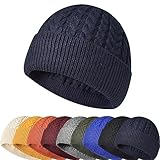 Enwokran Unisex Wintermütze Strickmütze Grobstrick Warme Beanie mit Fleece Innenfutter Weiche & Warme Cuffed Hats für Den Täglichen Gebrauch, für Radfahren, Camping, Skifahren (Marineblau)