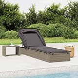 Xichuzi Sonnenliege mit Faltdach Grau 213x63x97 cm Poly Rattan, Gartenliege, Liegestuhl, Sonnenstuhl, Sonneninsel Outdoor, Liegen, Gartenmöbel, Bäderliege, Relaxliege - 319639