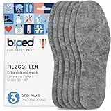 biped 3 Paar Filz Einlegesohlen - Extra dicke Schuheinlagen aus strapazierfähigem Filz - Wärmende Thermosohlen für den Winter z1014(47)