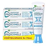 Sensodyne ProSchmelz Repair Whitening Zahncreme, 3x 75ml, tägliche Zahnpasta mit Fluorid, repariert nachweislich durch Säuren geschwächten Zahnschmelz & entfernt Verfärbungen