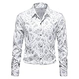 MINYA Minying Hemd mit Revers, bedruckt, für Herren, Tops, Herbst- und Wintermode, Polyester, Baumwolle, lässig, lockeres Hemd, Revers, bedruckt, Langarm, Knopf, Hemd, Top, Größe 37 - Schwarz, L