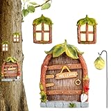 MplehDa Miniatur Fee Garten Tür Garten, Feentür Garten Feen-Tür und -Fenster für Bäume, Vintage Märchengeheimnis Pflanzenhaus, Glow in The Dark Miniatur Feentür für Baumstamm