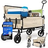 Terravant Bollerwagen Faltbar Kinder mit Bremsen und Sitzbank, Faltbarer Bollerwagen Strand, Strandwagen, Handwagen faltbar für Camping, Festivals und Ausflüge,120kg Traglast, 300L Volumen