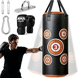 Boxsack Hängend Set – Hochwertiger Sandsack aus ultrafeinem Mikrofaser PU Leder, Boxsack Kinder 60 cm inklusive Haken, Boxhandschuhe für Gute Boxerfahrung für Muay Thai Karate Kickboxen Taekwondo