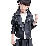 LSERVER Kinderkleidung Neue Jacke Mädchen PU Frühling und Herbst Lederjacke, Schwarz, 134/140(Fabrikgröße: 140)