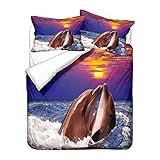 3D Ozean Land Tiere Bettwäsche-Set Eisbär Delfin Korallenriff Schildkröte Baby Pinguin Koala Dichtung Mehrfarbig Polyester Bettbezug 135x200 cm und Kissenbezug 80x80 cm (Lila,135 x 200 cm)
