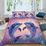 Cartoon Delfin Bettwäsche 135X200 cm Kinder Junge Mädchen 3D Effekt Bettbezug Jugendliche Bettwäsche-Set Mikrofaser Bettbezug Mit Reißverschluss Und 2 Kissenbezug 80X80Cm