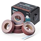 Libraton Schleifpapier Rollen, Schmirgeltuchrolle, 5 Rollen Schleifpapier mit Box, Körnung 150, 240, 320, 400, 600 Aluminiumoxid Schmirgelpapier für Holzbearbeitung, Möbelreparatur, 25mm x 7,5m(25Fuß)