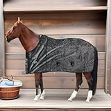 Flanell Fliegendecke mit Halsteil & Bauchlatz, robuste & atmungsaktive Ekzemerdecke, Plagegeistern, Übergangsdecke, Outdoor-Pferdedecke, Outdoordecke, Schutz vor Insekten 180 cm (Grau)