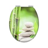 Fanmitrk WC Sitz mit Absenkautomatik, MDF Holzkern Toilettendeckel, Hochwertiger Klodeckel Stabil und Wackelt Nicht, Einfache Montage Toilettensitz, Klobrille mit Motiv (Bambus Stein)