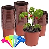 Richaa Anzuchttöpfe Pflanzentopf 50 Stück Anzuchttöpfe 12cm Blumentopf Plastik, Pflanztöpfe Anzucht Saattöpfe mit 50 Steckettiketten für Innen Setzlinge, Pflanzen, Sukkulenten