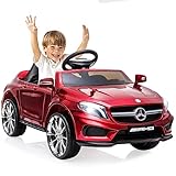 12V Kinder Elektroauto Mercedes Benz AMG,Elektrische Kinderfahrzeuge,Elektrofahrzeug 2-türig mit 2,4G-Fernbedienung,MP3,Musik,LED-Leuchten und 5 Punkt Sicherheitsgurt für Kinder ab 3 Jahre Tiefrot