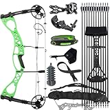 Poearcus Compoundbogen-Set für Links- und Rechtshänder, einstellbar von 0 bis 70 lbs, leicht, für die Jagd und das Zielschießen für Erwachsene, Let-Off: 80% (Grün)