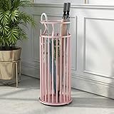 AILILI Schirmständer -Regenschirm Stand,Runden,Golden, Pink,Metallschirmständer,Cutout-Design,Regenschirmständer,für Den Flur Und Das Büro,mit Haken (Color : Pink)