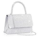 Larcenciel Silber Clutch, Glitzer Damen Handtasche mit Abnehmbarer Kette, Metallisch Pailletten Abendtasche, Elegant Envelope Crossbody Umhängetasche Tasche für Hochzeit, Party, Date (20x5x13cm)