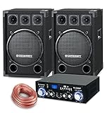 McGrey PA Komplettset DJ Anlage PowerDJ-2000 (System mit Partyboxen, Lautsprecher, 2 x 600 Watt, Bluetooth-Endstufe, Verstärker, Lautsprecherkabel)