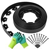 Forever Speed Flexible Rasenkante aus Kunststoff 10m x 5cm(LxH) [60 Erdanker + 1 Paar Handschuhe] Beetbegrenzung Beeteinfassung Beetumrandung - Schwarz