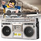 Retro Bluetooth Boombox mit Kassettenspieler, AM / FM Radio und Kopfhöreranschluss, klassischer 80er Jahre Stil mit moderner Technologie für Musikliebhaber