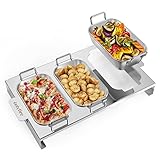 Onlyfire 3er Set Grillpfännchen für Gasgrill, Edelstahl BBQ Grillschalen mit Griff und Ständer, Grill-Zubehör für Gemüse, Fleisch, Schrimps, Käse und Brot