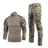 YUSHOW Airsoft Tarnanzug Herren Paintball Combat Shirt Taktische Hose Langärmlige mit 1/4 Reißverschluss Militär Anzug Outdoor Camouflage Jagdbekleidung BDU