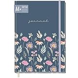 paper&you® Bullet Journal dotted A4+ mit Gummiband 'Flying Flowers' 156 Seiten, Notizbuch gepunktet, Skizzenbuch, Tagebuch - nachhaltig & klimafreundlich