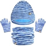 LINSOCLE 3 in1 Kinder Wintermütze Schal Handschuhe Set,Mädchen Winter Beanie Hut Schal Handschuhe Set,Mädchen Strickmütze für Kinder 5-12 Jahre