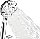 Hochdruck Duschkopf mit Schlauch 2m, wassersparender Handbrause mit 10 Strahlarten (Relaxation Version), Duschbrause mit Antikalk-Funktion, runde Duschbrause, Chrom
