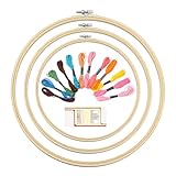 Kreuzstich Ring, Bambus Stickrahmen, Stickrahmen Holz Set, Kreuzstich stickrahmen, kreuzstich Hoop Ringe, 3 Stück, mit 1 Schachtel Nadeln + 12 Farben Stickgarn (Farbe Zufällig)