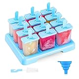 ANSMIO Premium Eisformen Set - 12 Wiederverwendbare Eis am Stiel Formen - Ideal für Eiscreme und DIY Desserts - BPA Frei - Inklusive Reinigungsbürste und Silikon Falttrichter