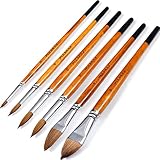 Fuumuui Aquarell Pinsel Set Professionelle Kolinsky Pinsel für Künstler 6pcs Spitze Runden Katzenzunge Oval Waschdolch für Aquarell Acryltinten Gouache Malerei