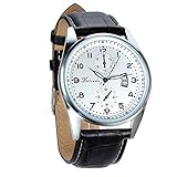 Avaner Herren Kalender Uhr Analog Quarzwerk mit Leder Armband Arabische Ziffern Schwarz 01P-37