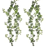 2 Stück Künstlicher Efeu Girlande - Kunstefeu Girlande Pflanze 2m Hängend, Blumengirlande, Blumenranken Künstlich, Pflanzen Ranken, Kunst Efeu Ranken für Hochzeit Party Garten Festival Dekorationen