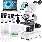 Verbundmikroskop, 40 x 2500 x, professionelles Mikroskop, WF10x und WF25x Okulare, Dual-LED-Beleuchtung und zweilagige mechanische Bühne, Mikroskop für Erwachsene