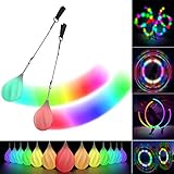 LED Poi Bälle 2er Set - für Anfänger und Profis mit Regenbogen Farben und Strobe-Effekt | Verbesserte Poi Jonglierbälle für Kinder und Erwachsene | 1x Paar Premium Leucht