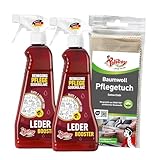 POLIBOY Leder Booster - Reinigendes Lederpflegemittel für Kleidung und Möbel - Lederreiniger mit Pflegewirkung - 2X 375 ml - Mit Baumwolltuch - Made in Germany