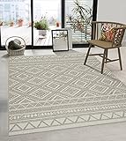 the carpet Calgary - robuster Teppich, Flachgewebe, modernes Design, ideal für Küche und Esszimmer, Vintage-Optik, Boho-Style, besonders flach, auch für den Außenbereich, Beige, 120 x 160 cm