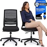 VALKENSTOL M2 Ergonomischer Bürostuhl ohne Armlehne 150 kg ohne Kopfstütze Bürostuhl Ergonomisch Schwarz Schreibtischstuhl Bürostühle Office Chair