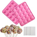 Velicber Cake Pop Form, Silikon Cake Pop Backform, 20 Runde Lollipop Silikon Form mit 100 Stück Lollipop Sticks, Cake Pop Silikonform, für Party Lollipop Cupcakes Süßigkeiten Gelee Schokolade, Rosa