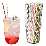 Dreamil 100 Stück Papierstrohhalme, 19,7cm Bunt Gestreifte Papiertrinkhalme, Biologisch Abbaubare Papier Trinkhalme, für Cocktails, Kaffee, Getränke und verschiedene Anlässe（Bunt）